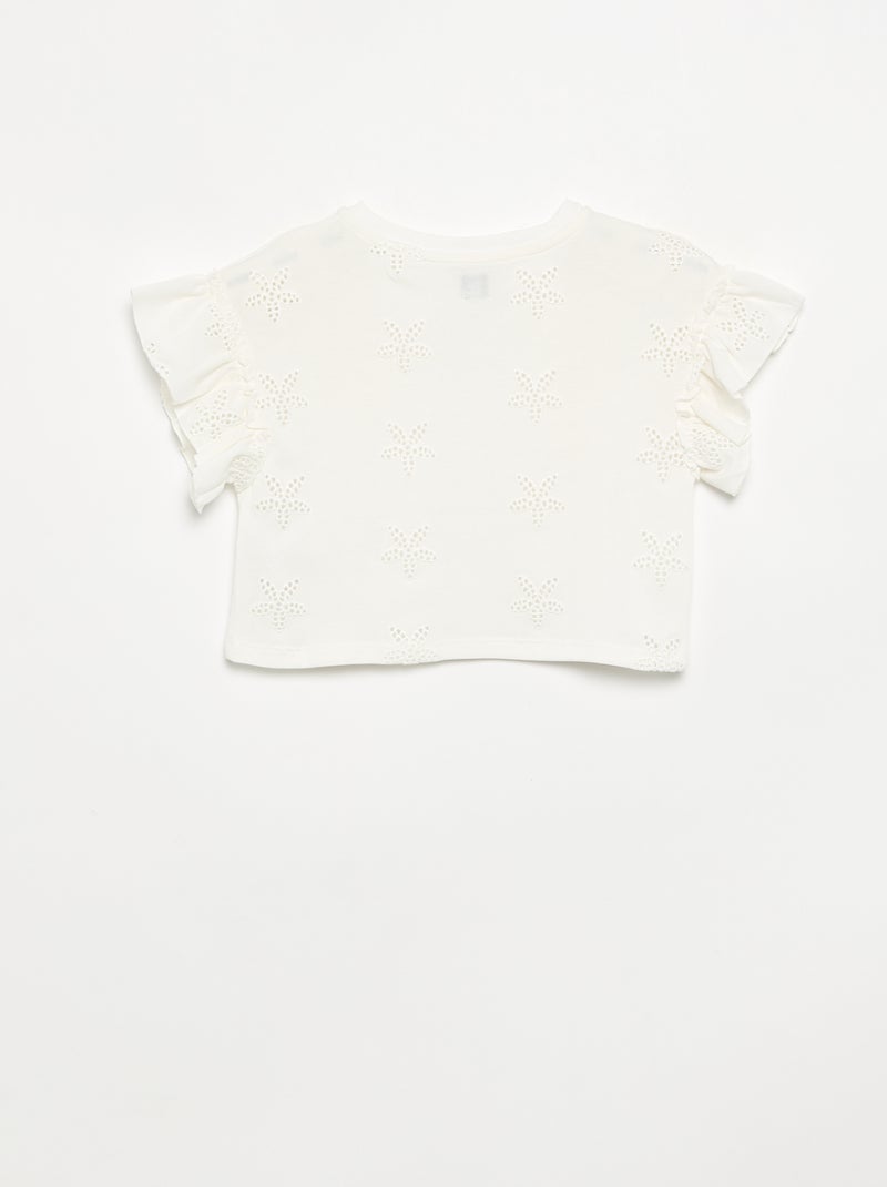 T-shirt crop avec broderie anglaise Blanc - Kiabi