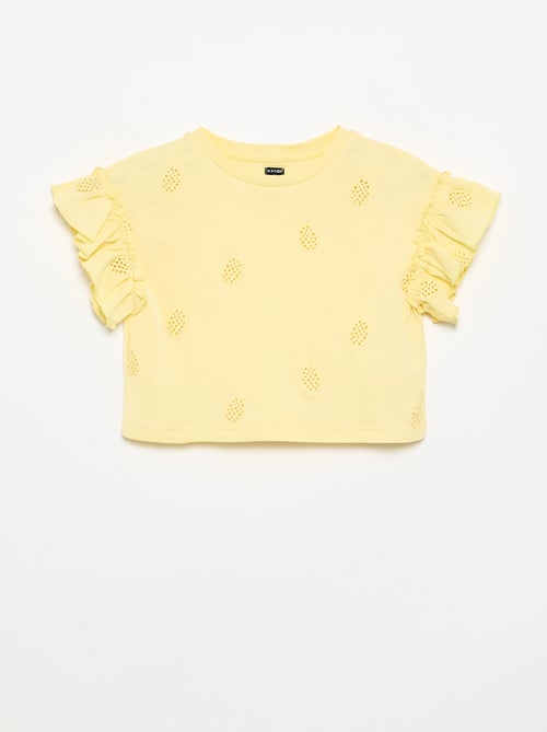 T-shirt crop avec broderie anglaise - Kiabi