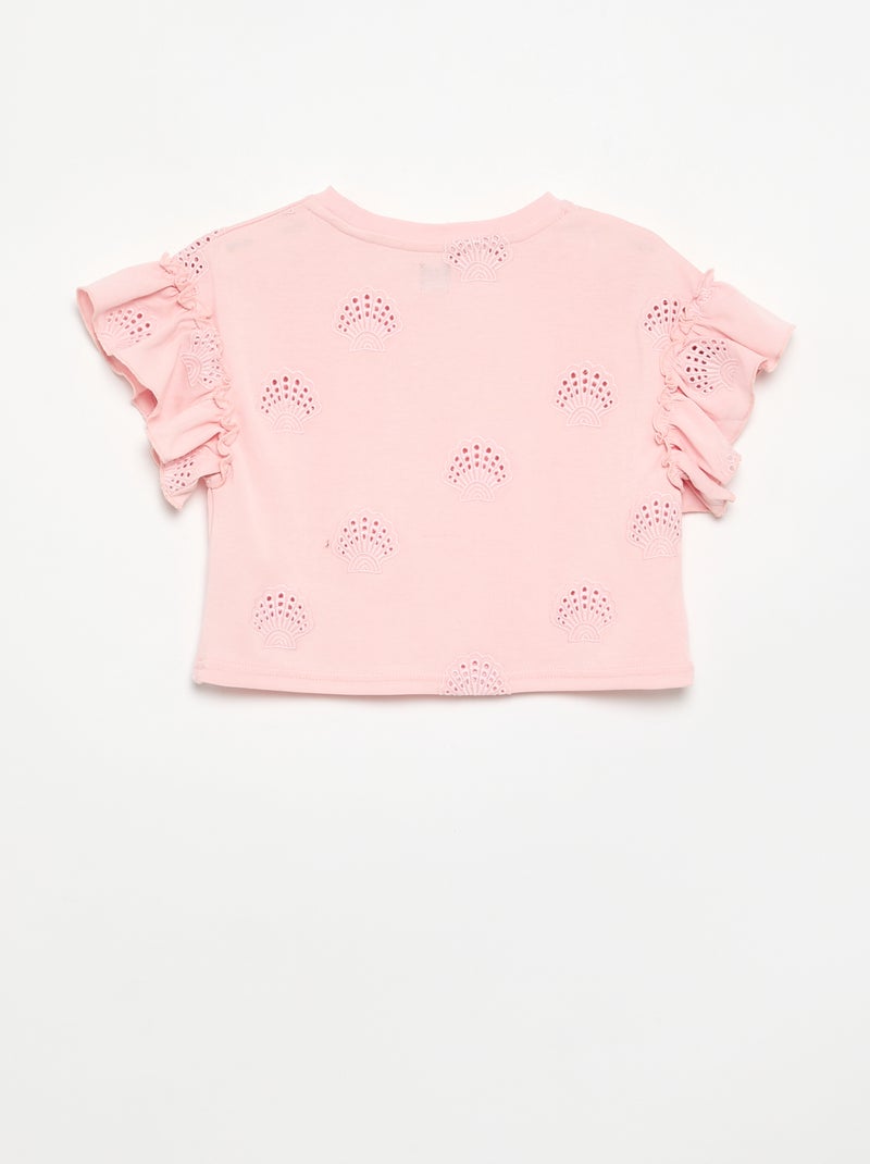 T-shirt crop avec broderie anglaise Rose - Kiabi