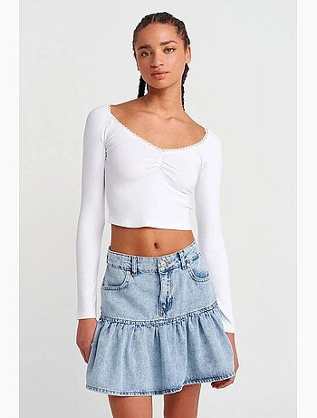 T-shirt crop côtelé femme dilvin