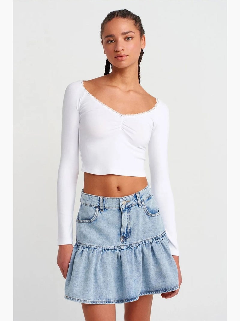 T-shirt crop côtelé femme dilvin Blanc - Kiabi