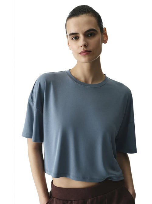 T-shirt crop en modal fendu penti - Kiabi T-shirt crop en modal fendu penti - Kiabi