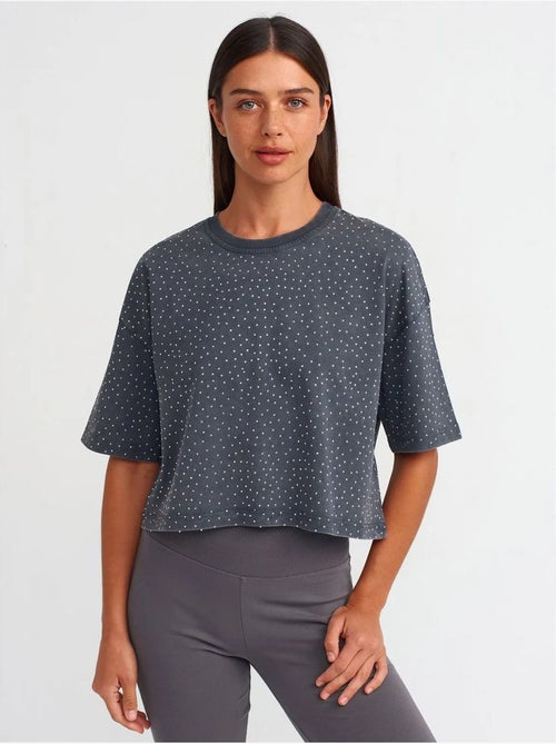 T-shirt crop oversize en coton à pois dilvin - Kiabi