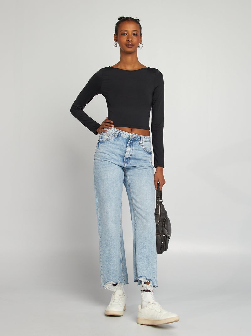 T-shirt crop top croisé au dos noir - Kiabi