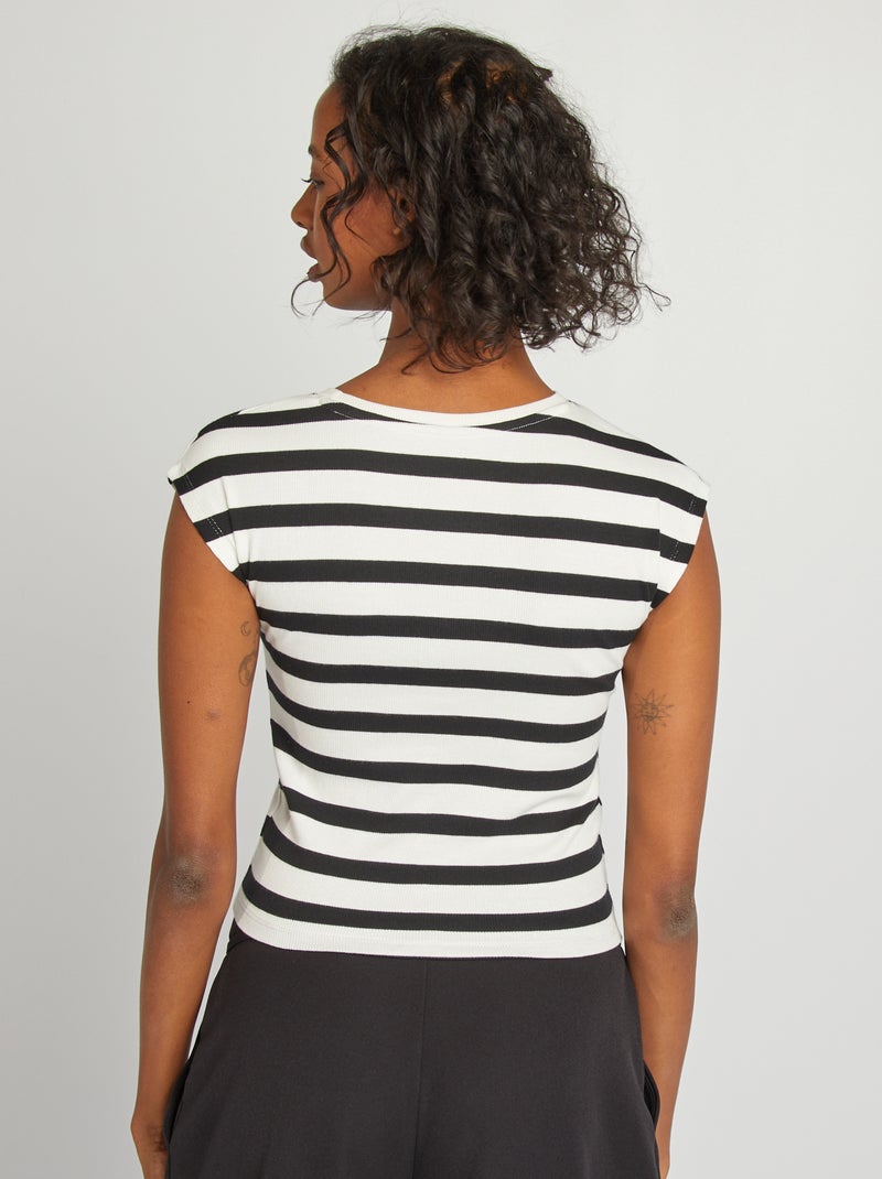 T-shirt crop top manches courtes Blanc/noir - Kiabi
