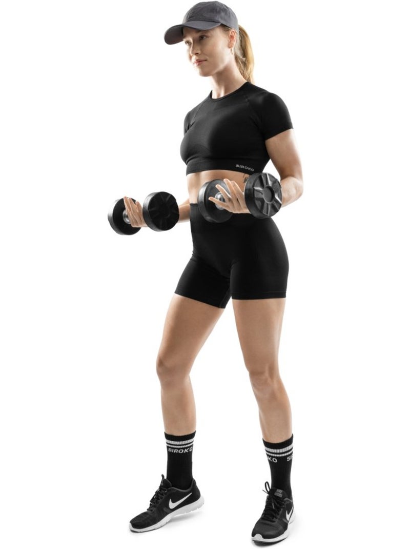 T-shirt crop top sport manches courtes sans couture femme fitness femme attitude Noir - Kiabi