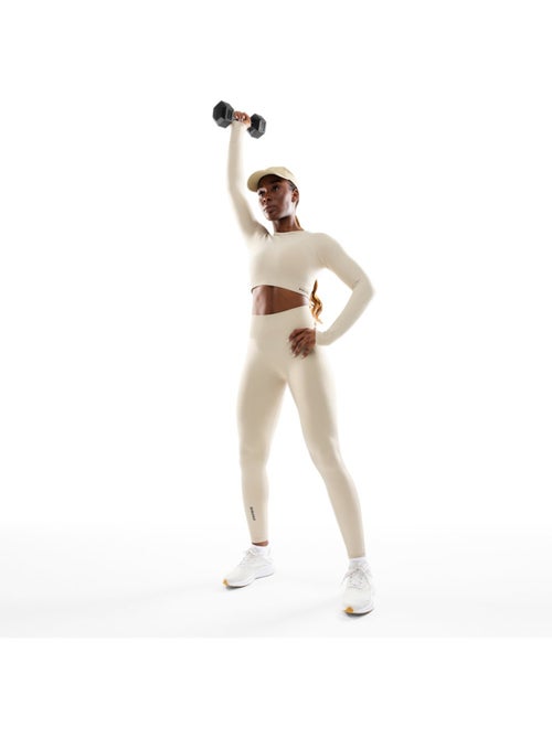T-shirt crop top sport manches longues sans couture femme fitness femme victory - Kiabi