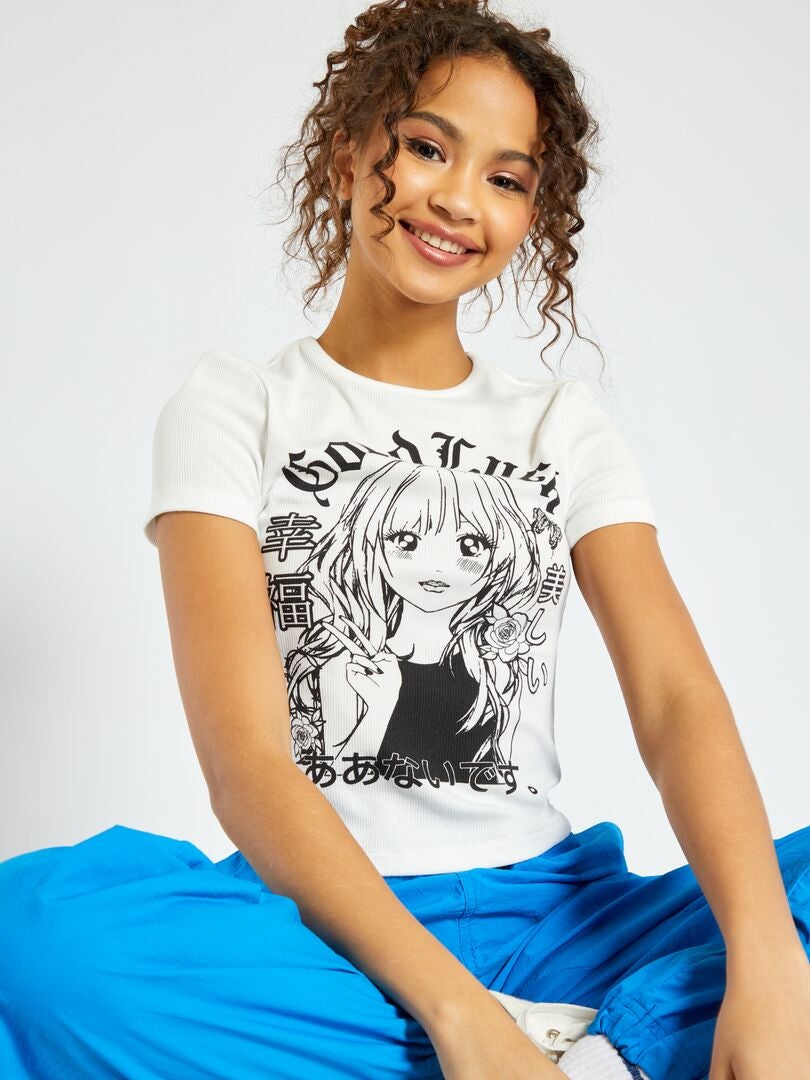 T-shirt cropped avec manga Blanc - Kiabi
