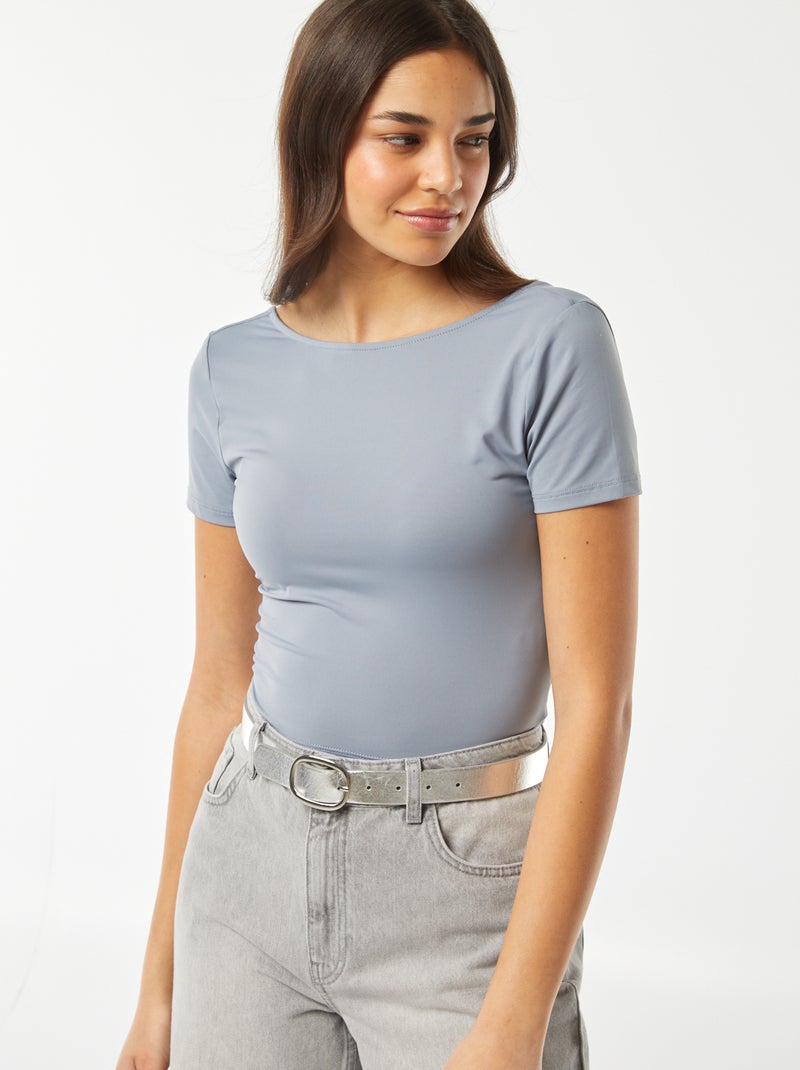 T-shirt cropped en maille stretch et avec dos nu BLEU - Kiabi