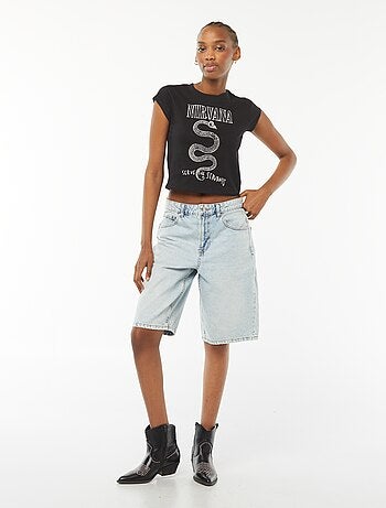T-shirt cropped fit manches courtes imprimé 'Nirvana'
