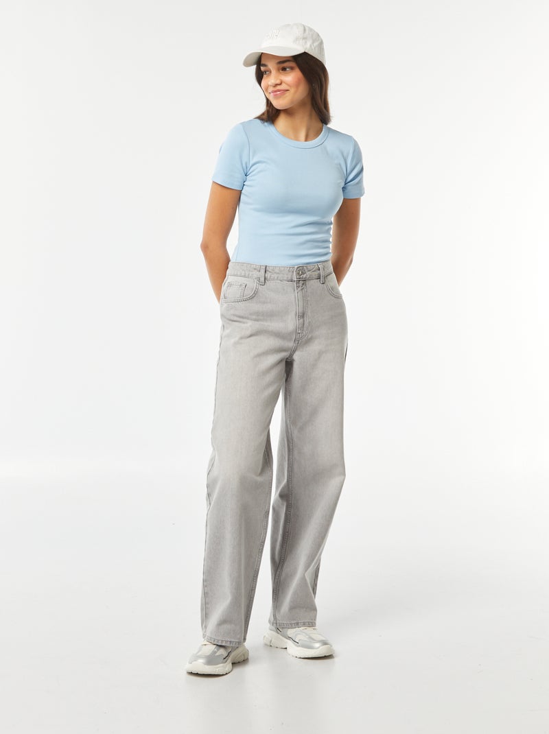 T-shirt cropped manches courtes BLEU - Kiabi