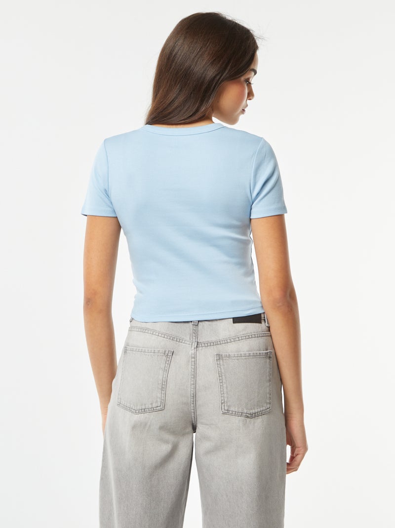 T-shirt cropped manches courtes BLEU - Kiabi
