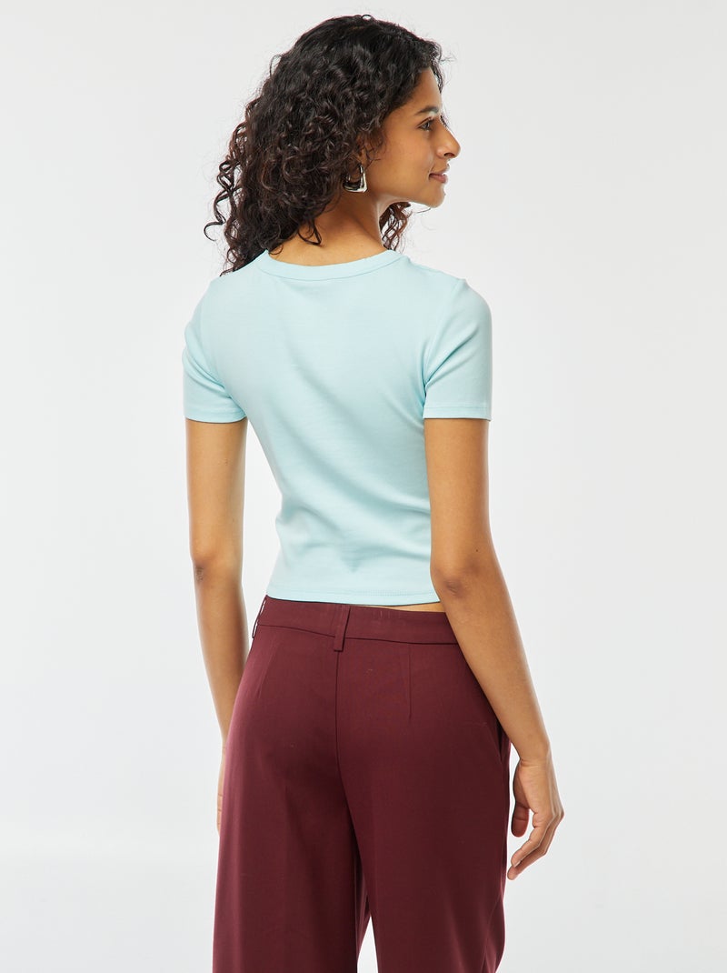 T-shirt cropped manches courtes Bleu - Kiabi