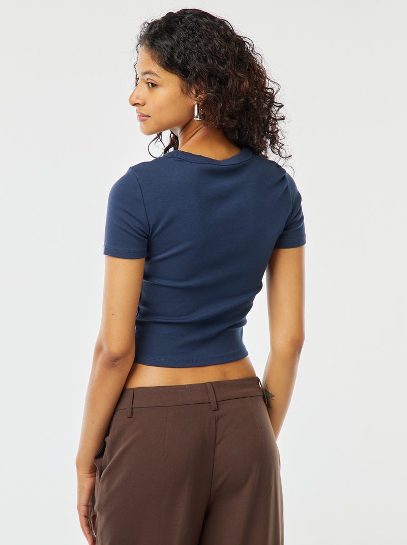T-shirt cropped manches courtes Bleu - Kiabi