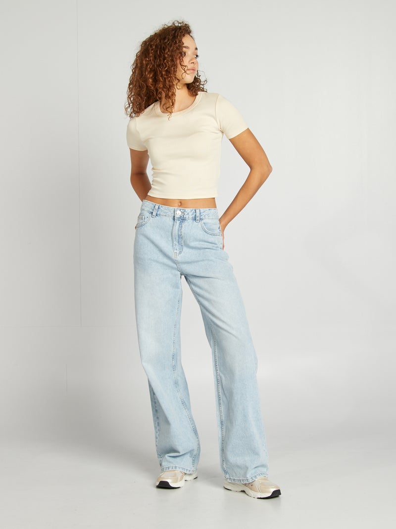 T-shirt cropped manches courtes GRIS - Kiabi