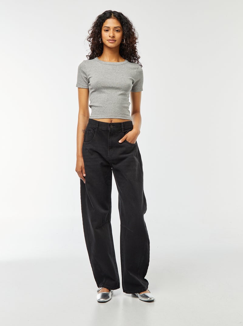 T-shirt cropped manches courtes Gris - Kiabi