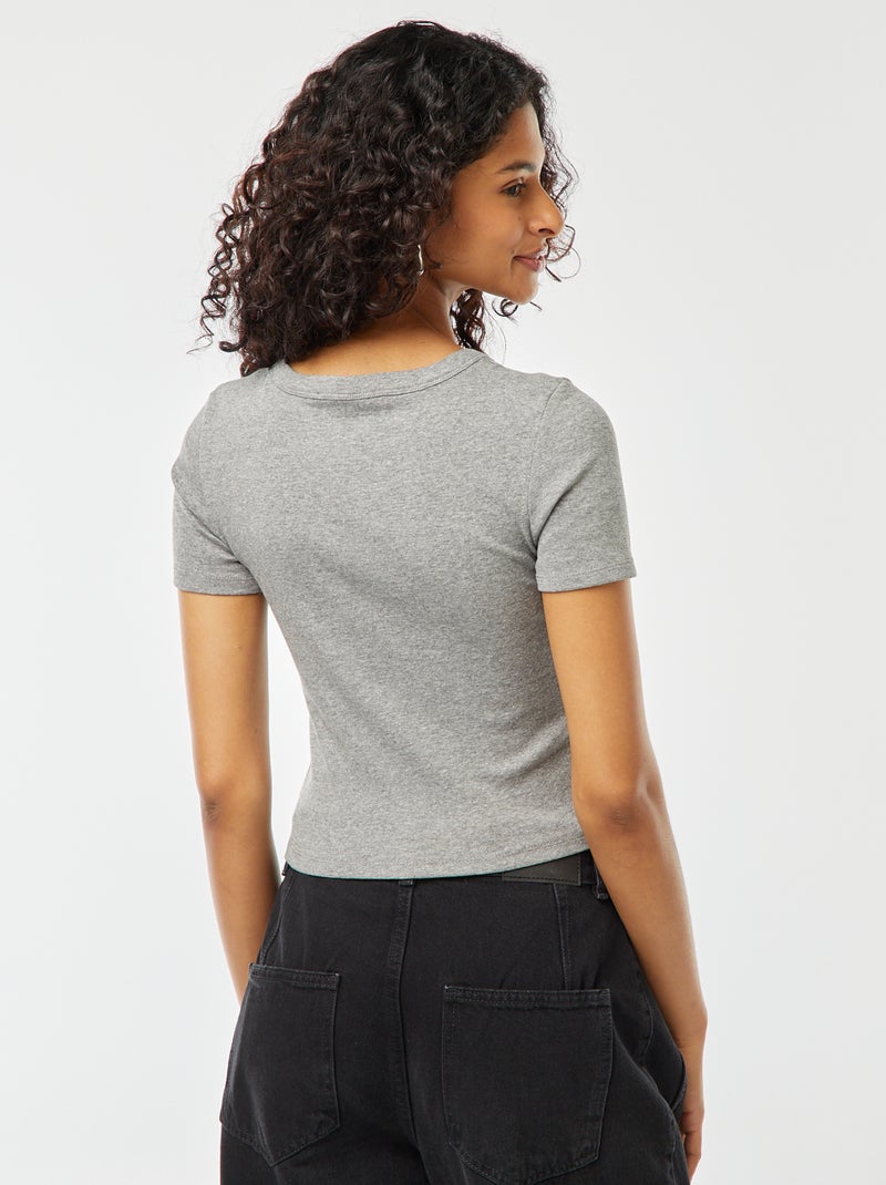 T-shirt cropped manches courtes Gris - Kiabi