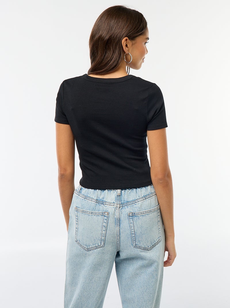 T-shirt cropped manches courtes Noir - Kiabi