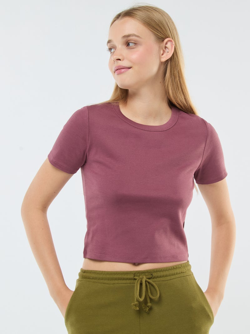 T-shirt cropped manches courtes Rose - Kiabi