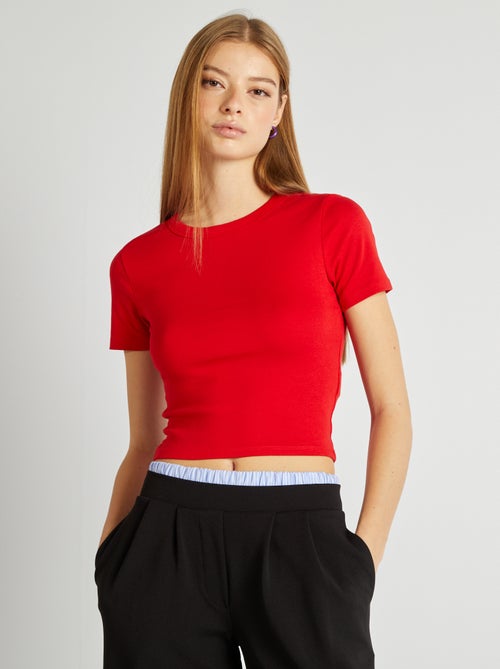 T-shirt cropped manches courtes - Kiabi