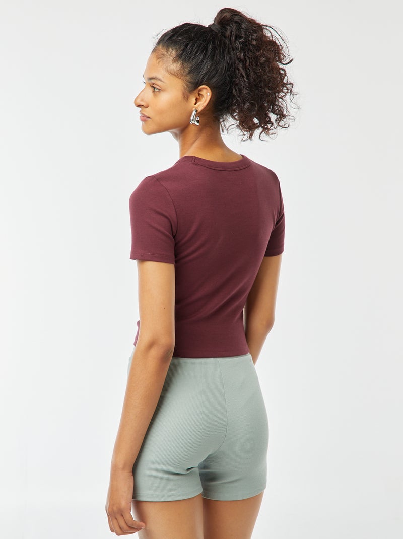 T-shirt cropped manches courtes Rouge - Kiabi