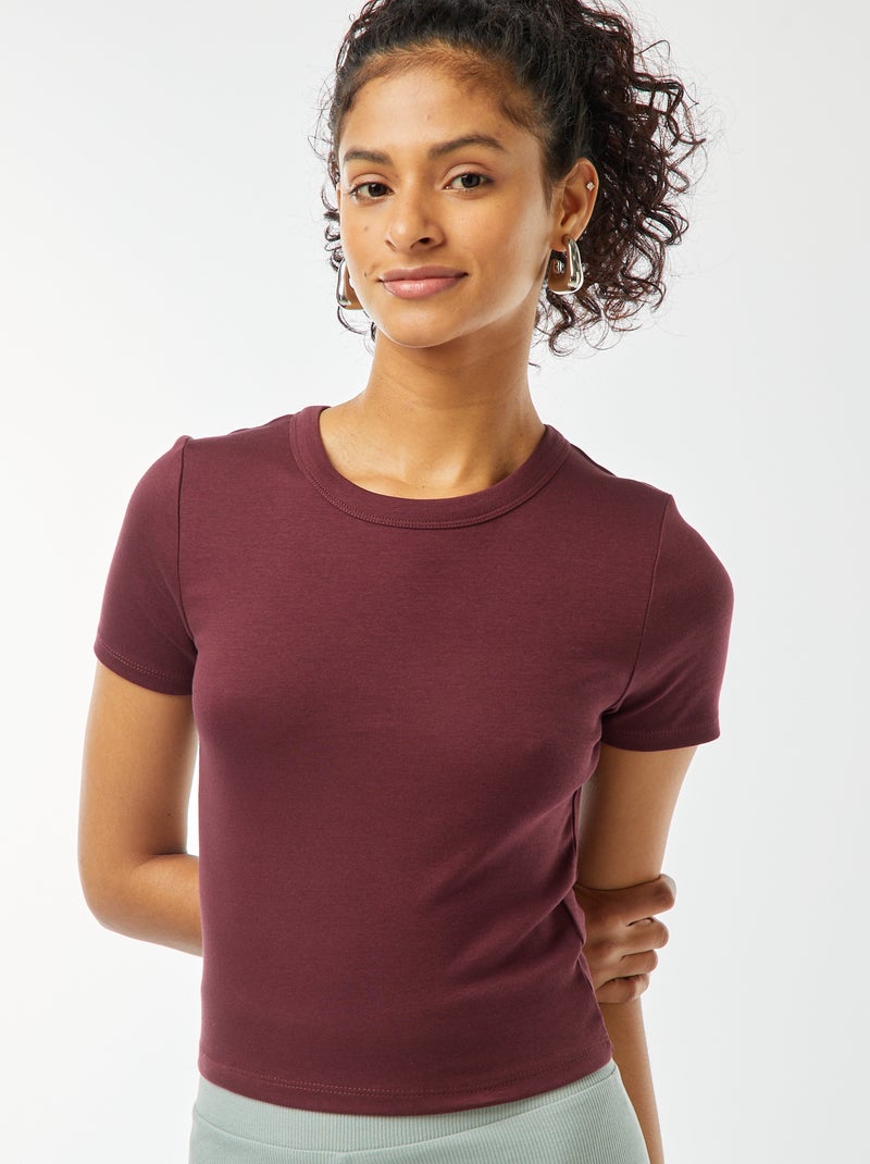 T-shirt cropped manches courtes Rouge - Kiabi