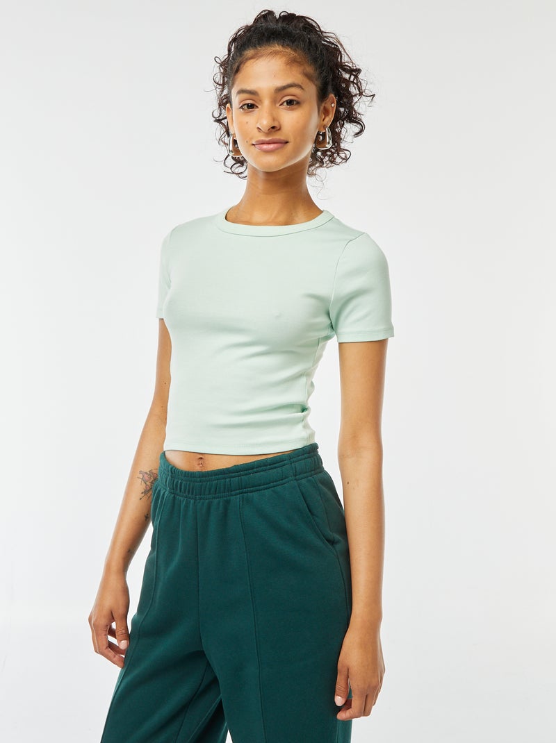 T-shirt cropped manches courtes Vert - Kiabi