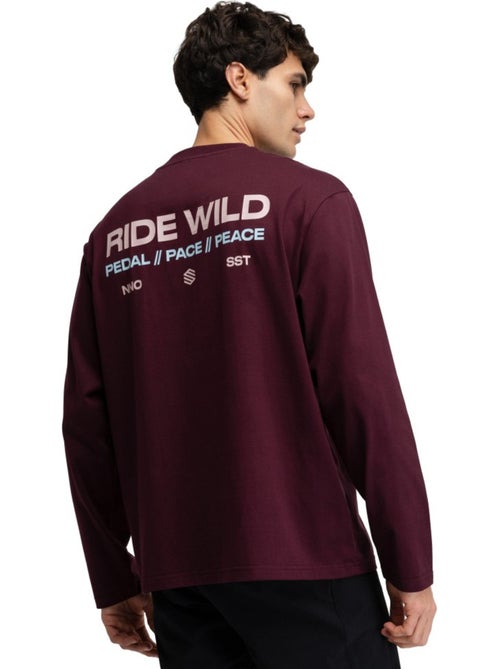T-shirt cyclisme gravel coton manches longues homme cyclisme homme rutted burgun - Kiabi