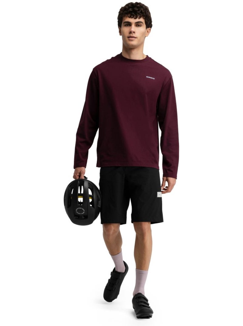 T-shirt cyclisme gravel coton manches longues homme cyclisme homme rutted burgun Rouge - Kiabi