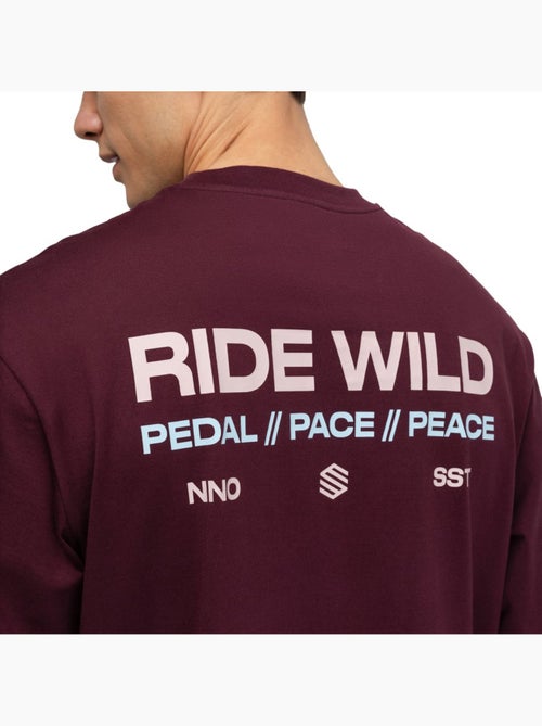 T-shirt cyclisme gravel coton manches longues homme cyclisme homme rutted burgun - Kiabi