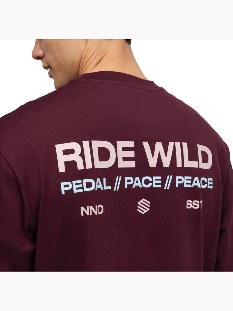 T-shirt cyclisme gravel coton manches longues homme cyclisme homme rutted burgun Rouge - Kiabi
