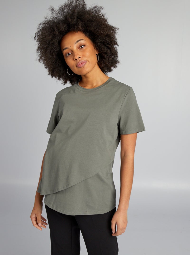 T-shirt d'allaitement ouverture portefeuille Vert - Kiabi