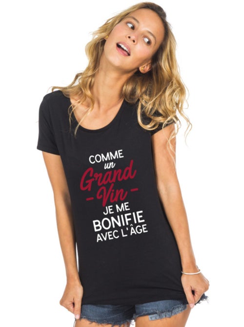 T-shirt Dames - COMME UN GRAND VIN JE ME BONIFIE AVEC L'ÂGE WAF - Kiabi