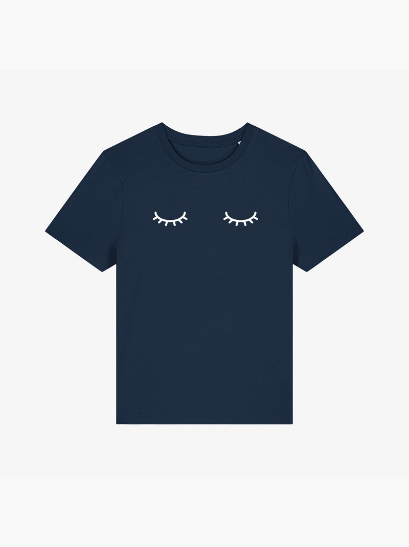 T-shirt Dames - EYES CLOSED Marineblauw - Kiabi