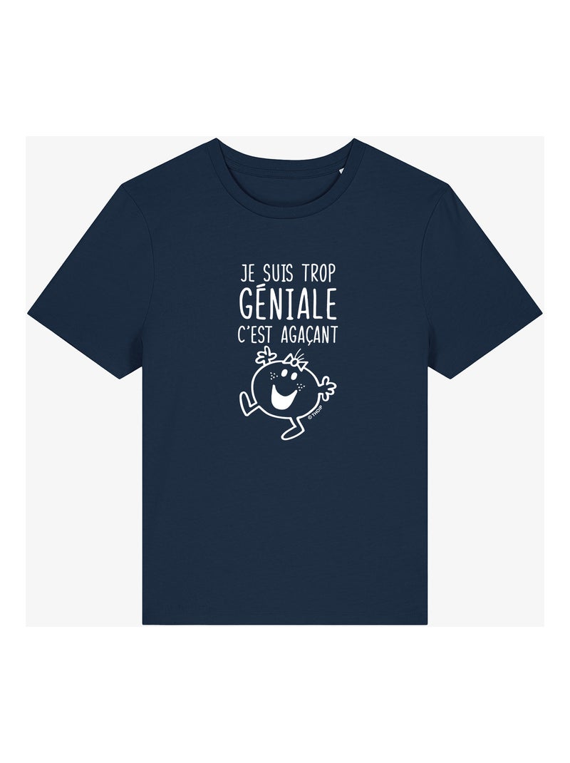 T-shirt Dames - JE SUIS TROP GÉNIALE C'EST AGAÇANT Marineblauw - Kiabi