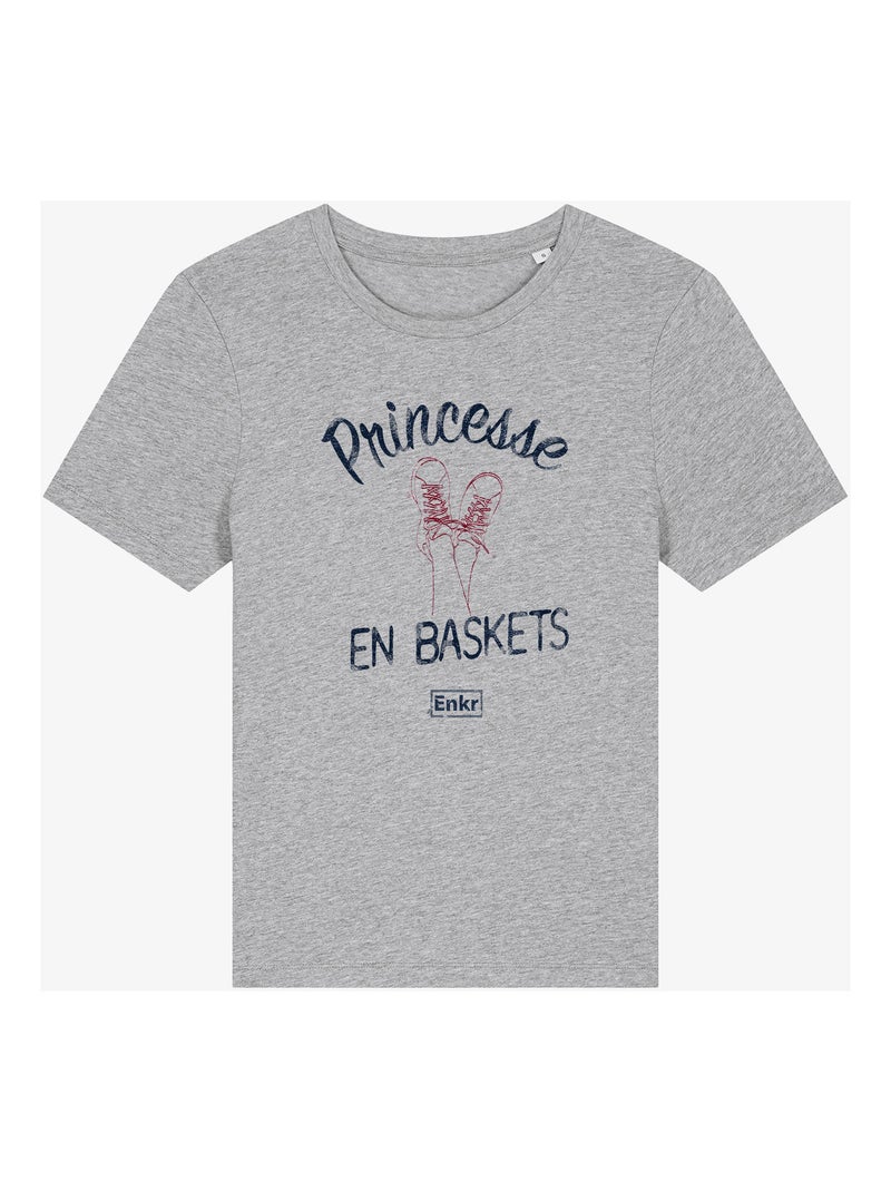 T-shirt Dames - PRINCESSE EN BASKETS Gemêleerd grijs - Kiabi
