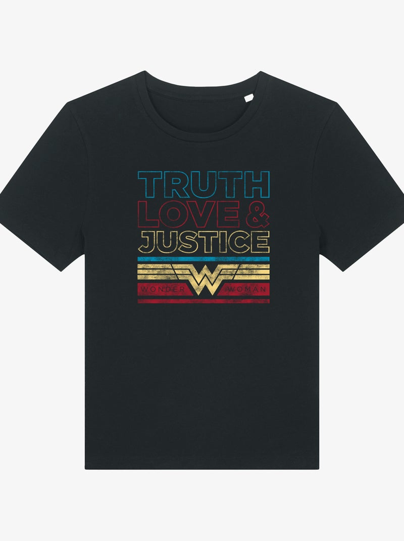 T-shirt Dames - TRUTH LOVE & JUSTICE WONDER WOMAN Zwart - Kiabi