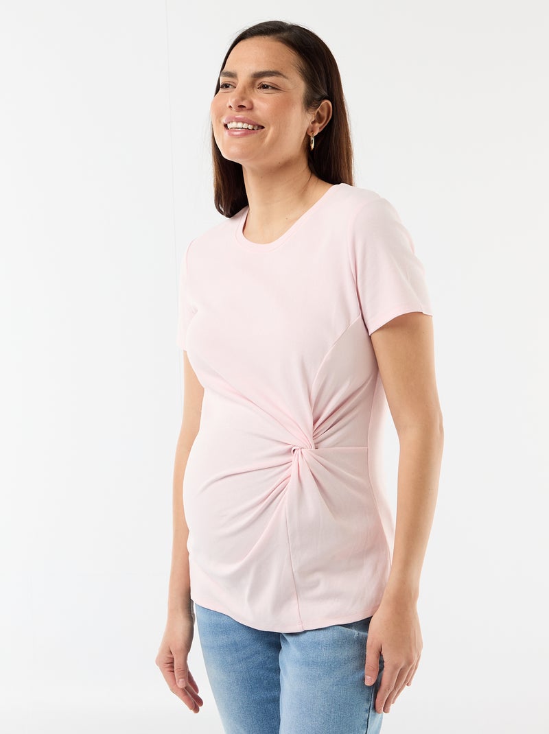 T-shirt de maternité avec col rond drapé Rose - Kiabi