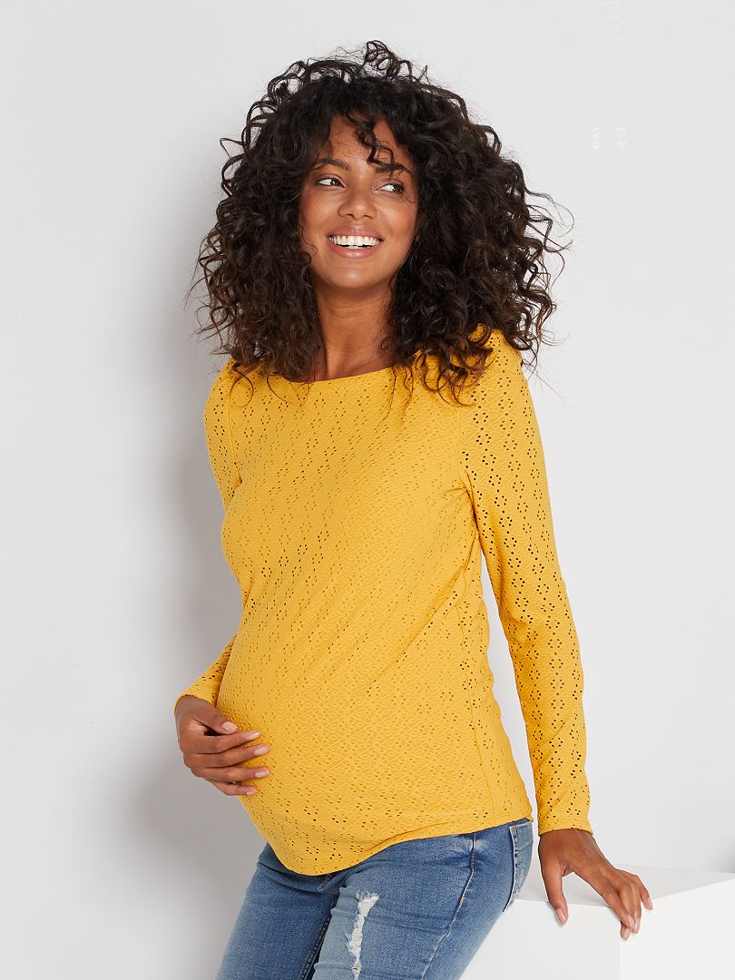 T-shirt de maternité en maille ajourée jaune - Kiabi