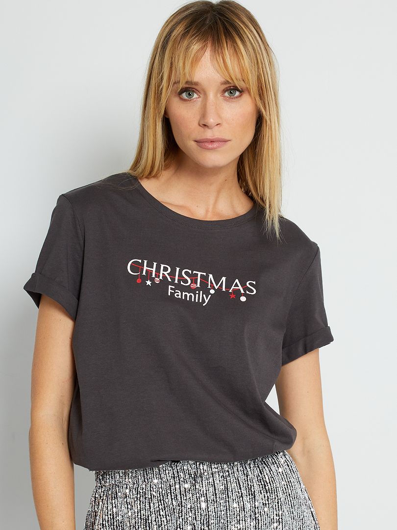 T-shirt de Noël + pochon gris - Kiabi