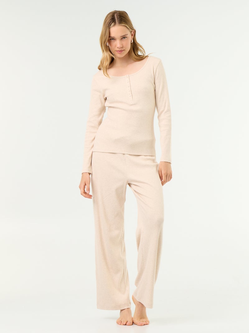 T-shirt de pyjama en maille côtelée Beige - Kiabi