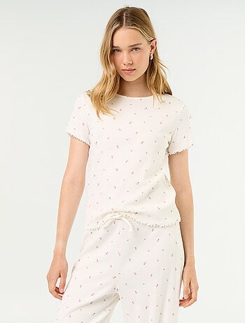 T-shirt de pyjama en maille côtelée
