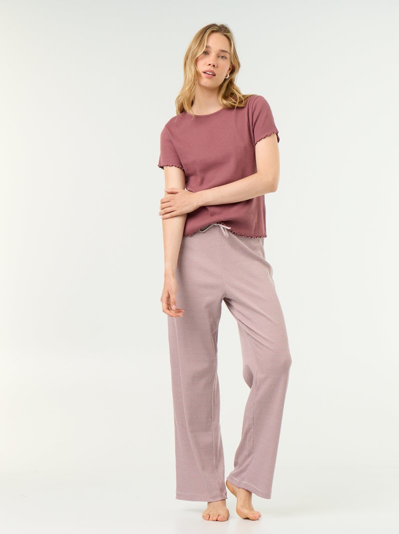 T-shirt de pyjama en maille côtelée Rose - Kiabi
