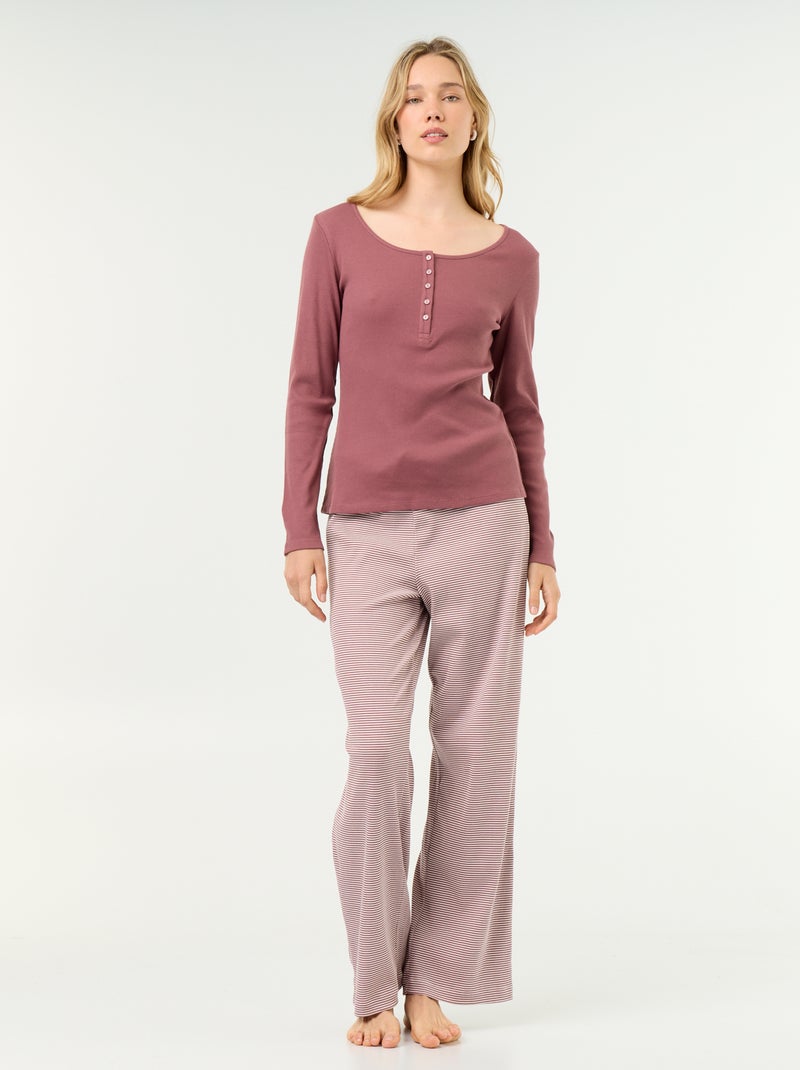 T-shirt de pyjama en maille côtelée Rose - Kiabi