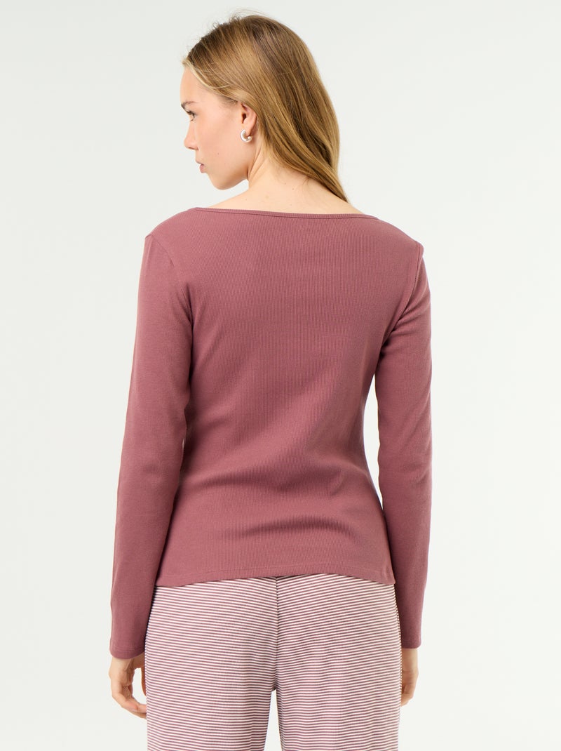 T-shirt de pyjama en maille côtelée Rose - Kiabi