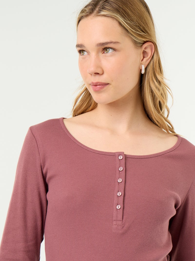 T-shirt de pyjama en maille côtelée Rose - Kiabi