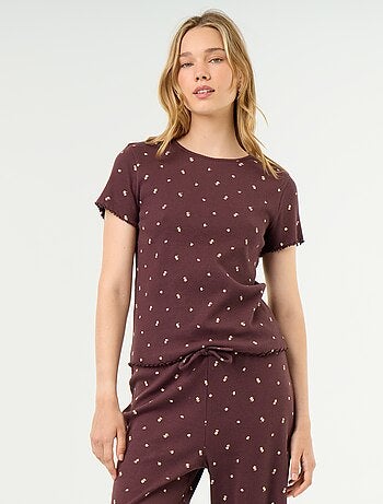 T-shirt de pyjama en maille côtelée