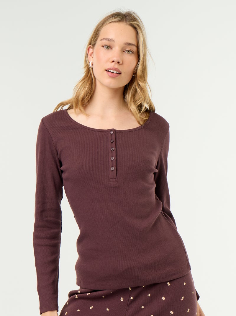 T-shirt de pyjama en maille côtelée Violet - Kiabi