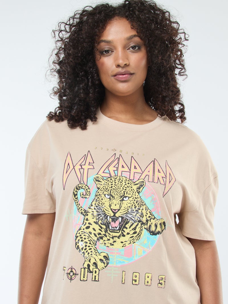 T-shirt 'Def Leppard' imprimé recto-verso à manches courtes Beige - Kiabi