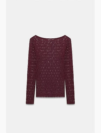 T-shirt dentelle col bateau manches longues dilvin